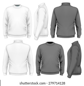 Men's sweater design template (front view, back view, side views). Vector illustration. 