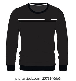 Men's sweater long sleeve Crew neck T Shirt flat sketch fashion illustration drawing template mock up with front and back view, Sweatshirt cad drawing