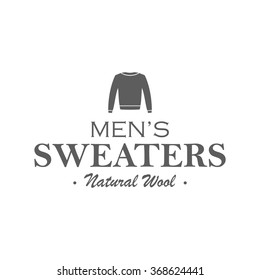 Men's sweaters badge. Isolated logotype of sweaters store on transparent background. Use for sweaters shop advertising, window signage, web sites. Clothing store emblem. Monochrome vector illustration.