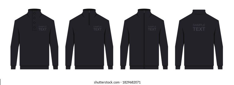 Men's Sweatshirt Black. Men's blank sweatshirt template, front and back view. isolated on white background