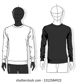 Mens sweatshirt long sleeve, front view, isolated on white background vector illustration. Clothes collection.