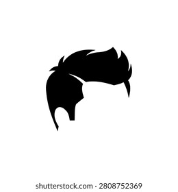 Mens swept side-parted voluminous hairstyle, solid black silhouette vector illustration