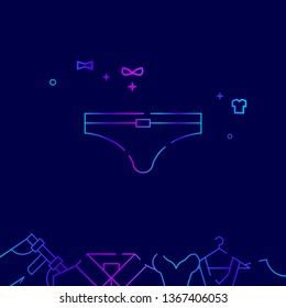Men's Swimming Trunks Vector Line Illustration. Clothes, Garments, Wear Gradient Icon or Symbol, Sign. Dark Blue Background. Related Bottom Border.