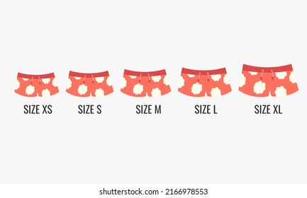 Men's Swimwear Different Sizes Xs, S, M, L, Xl. Vector Illustration