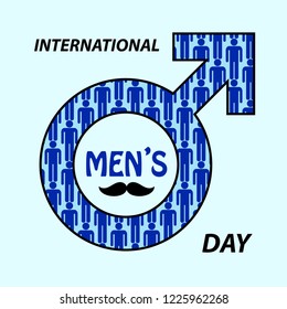 Men's symbol with male silhouettes for International man's day on blue background