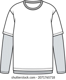 Men's T shirt VECTOR, Long sleeve men tshirt flat Sketch, technical drawing, t shirt VECTOR ILLUSTRATION. You can use it as a base in your collection, color it as you like and place your print pattern