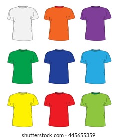 Men's t shirts design template set. Multi-colored T-shirts hand-drawing style. mockup shirts. Vector illustration