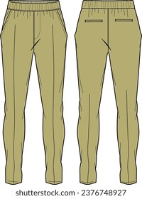 Mens Tailored chino Pants design flat sketch vector illustration, Slim fit formal trouser pants concept with front and back view, Knitted khaki pant for suits