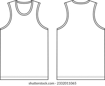 Men's Tank Top with Binding. Vest top. Tank t-shirt. Vector technical sketch. Fashion illustration. Mockup template.