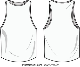 Men's Tank Top Front and Back View fashion illustration vector, technical drawing, flat drawing.