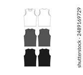 Mens Tanktop Technical Fashion Illustration Vector Mens Tanktop Mockup Template Front and Back Mens Tanktop Flat Sketch Technical Drawing Vector Illustration Unisex Blank Mens Tanktop CAD Mock-up