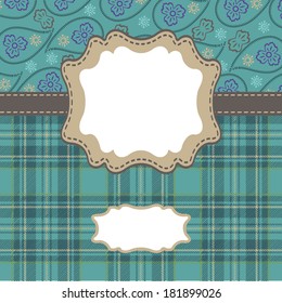 Mens tartan ornament.Label with tape.Can be used for packaging,invitations,template,artwork.Decorative element border.Scottish traditional ornament. Vector illustration.