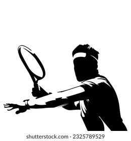 Silhouettes vectorial de los jugadores de tenis en el fondo blanco aislado.  La silueta de un tenista con raqueta golpea la pelota. Ilustración del vector