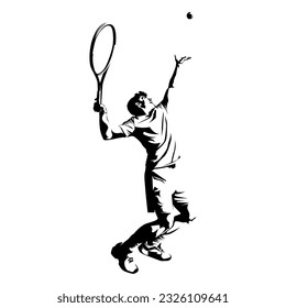 Men's tennis player vector silhouettes on white background isolated.  Silhouette of a tennis player with racket hits the ball. Vector illustration