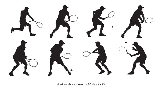 men's tennis players silhouette sheet, silhouettes of tennis games