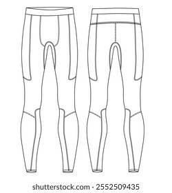 Men's Thermal Compression Tights Pants sports design vector template front and back view for running,