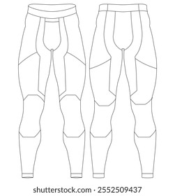 Men's Thermal Compression Tights Pants sports design vector template front and back view for running,