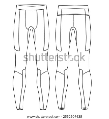Men's Thermal Compression Tights Pants sports design vector template front and back view for running,