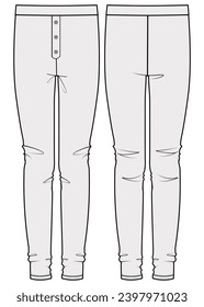 Men's Thermal Pant, , Men's Innerwear Pant, Night Sleep Pant Front and Back View. Fashion Flat Sketch Vector Illustration, CAD, Technical Drawing, Flat Drawing, Template, Mockup.