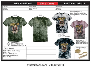 Men's Tie and Dye T shirt, screen print at front.