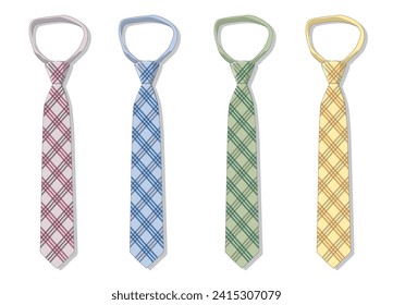 Men's Tie in four colors with overlapping triple diagonal stripes, vector illustration isolated on a white background, eps