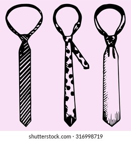 men's tie, set, doodle style, sketch illustration