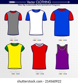  Men's Top. Slim Fit, Regular, XXL, Slim Fit,  Short sleeve, Tank Top. Customizable Collar And Sleeves Outlined Filled Shapes  T-Shirt Collection