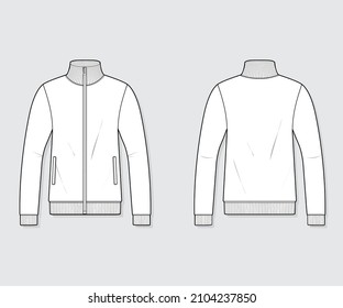 MEN'S TRACK JACKET - Fashion Vector Drawing Template, Flat Sketch, Front and Back Mock Up