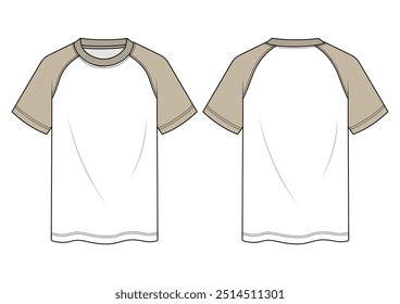 Camiseta masculino pescoço simples t-shirt frente e traseira esboço plano vetor ilustração modelo. cad mockup.