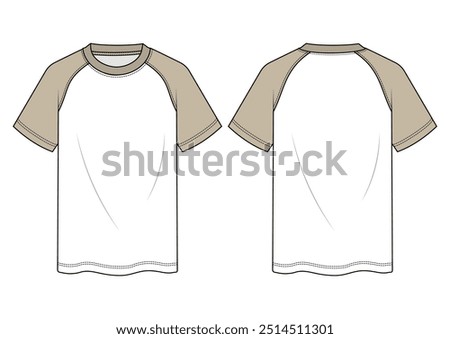 Men's t-shirt crew neck plain t-shirt front and back view flat sketch vector illustration template. cad mockup.