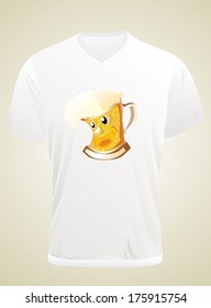 Men's t-shirt design template. A glass of beer.