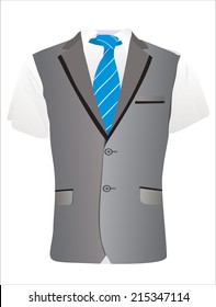 Men's t-shirt design template. Grey business suit with a tie.