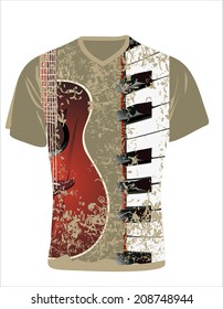 Men's t-shirt design template. Guitar and piano 