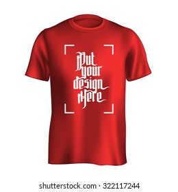 Men's t-shirt design template. Red mock-up isolated on white background