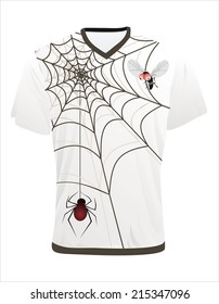 Men's t-shirt design template. Spider web and spider. 