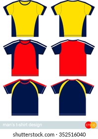 Men's t-shirt design template. T-SHIRT in various design and colors, easy to adjust. 
