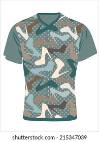 Men's t-shirt design template. Women shoes.