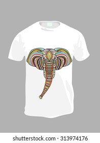 Men's t-shirt design template.Patterned head of elephant.