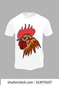 Men's t-shirt design template.Patterned mascot of rooster head