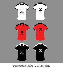 Men's t-shirt in different views with realistic style  and geometric retro traceries on shirts isolated related tags