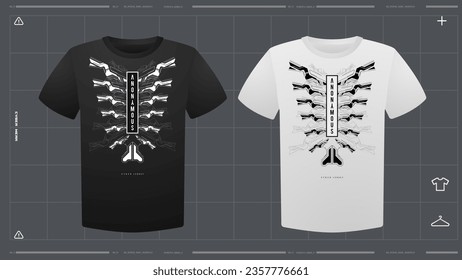 Men's t-shirt with futuristic print mockup. Front view. Vector template. Cyber Hud Design print.