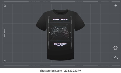 Men's t-shirt with futuristic print mockup. Front view. Vector template. Cyber Hud Design print.