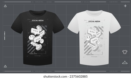 Men's t-shirt with futuristic print mockup. Front view. Vector template. Cyber Hud Design print.