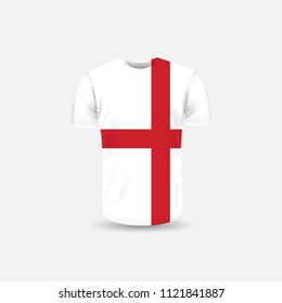 Men's T-shirt icon and England flag background.Round neck Jersey background.Front view.Shadows and highlights mock-up templates.White jersey mock up template design.Vector Illustration