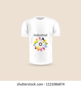 Men's T-shirt icon on background.Round neck Jersey background.Front view.Shadows and highlights mock-up templates.White jersey mock up template design.Vector Illustration