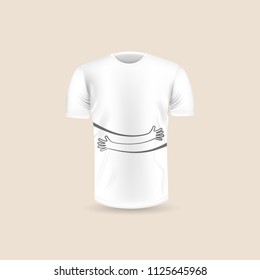 Men's T-shirt icon on background.Round neck Jersey background.Front view.Shadows and highlights mock-up templates.White jersey mock up template design.Vector Illustration