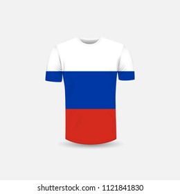 Men's T-shirt icon and Russia flag background.Round neck Jersey background.Front view.Shadows and highlights mock-up templates.White jersey mock up template design.Vector Illustration