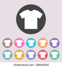 Men's T-shirt icon, the silhouette. Menu item in the web design. Set of colored icons.