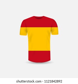 Men's T-shirt icon and Spain flag background.Round neck Jersey background.Front view.Shadows and highlights mock-up templates.White jersey mock up template design.Vector Illustration

