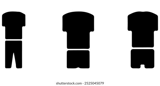 Icono de la camiseta de los hombres. Conjunto de camiseta y ropa interior para hombre. Etiqueta de ropa o etiqueta de pictograma.